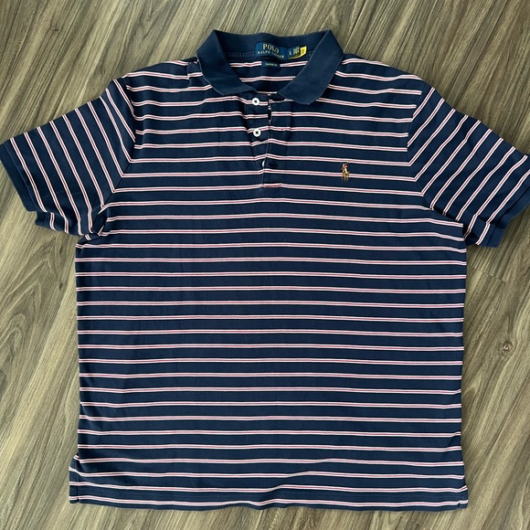Polo Ralph Lauren Navy Blue &‎ Red Striped Short Sleeve Polo Shirt Classic Fit - Picture 1 of 5